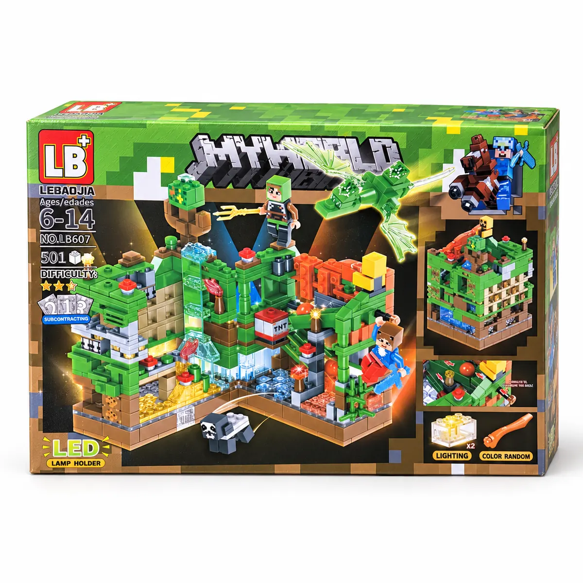 Klocki Minecraft zielona jaskinia LED