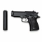 Pistolet airsoft V1+ i odłączona imitacja tłumika na białym tle