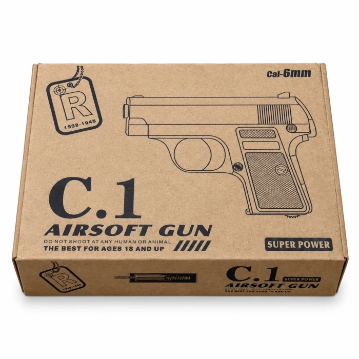 Kartonowe opakowanie pistoletu airsoft C.1 na kulki 6 mm