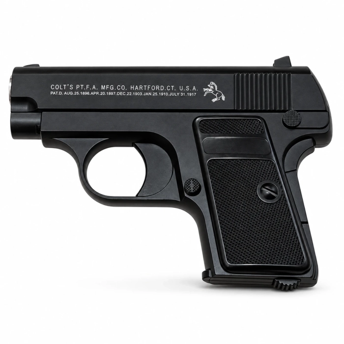 Czarny pistolet airsoft C.1 widoczny z lewego boku na białym tle
