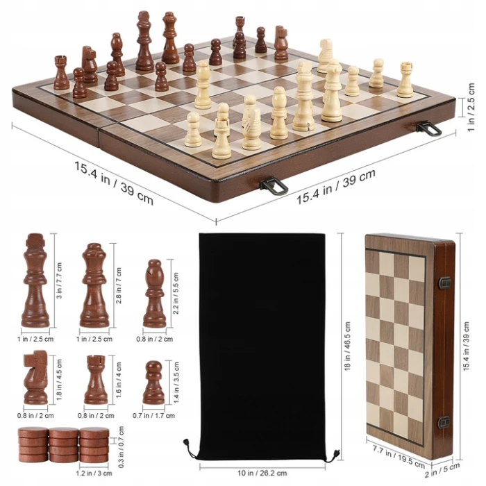 Szachy Magnetyczne i Warcaby 2w1 – Duży Drewniany Zestaw Podróżny