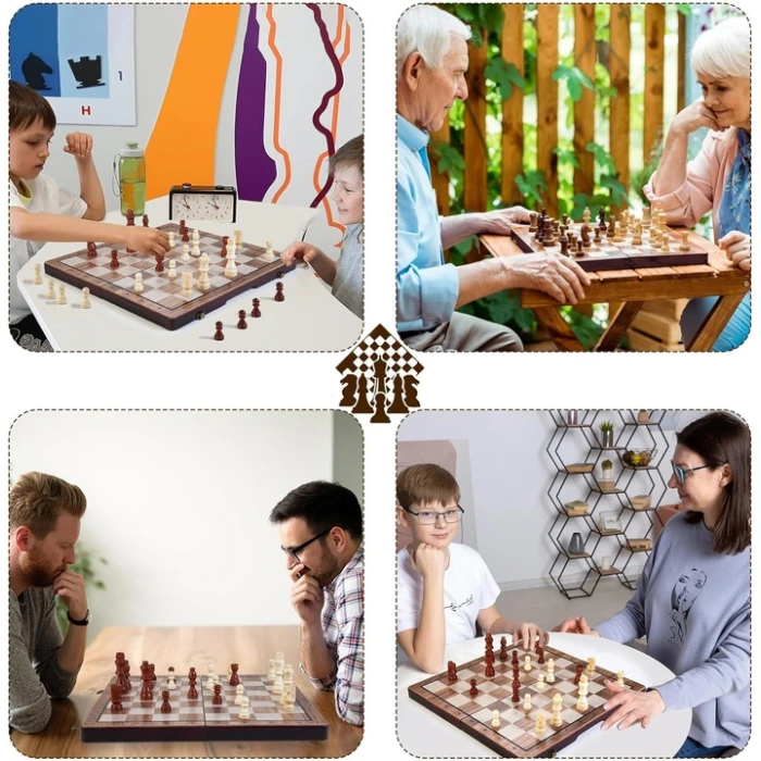 Szachy Magnetyczne i Warcaby 2w1 – Duży Drewniany Zestaw Podróżny