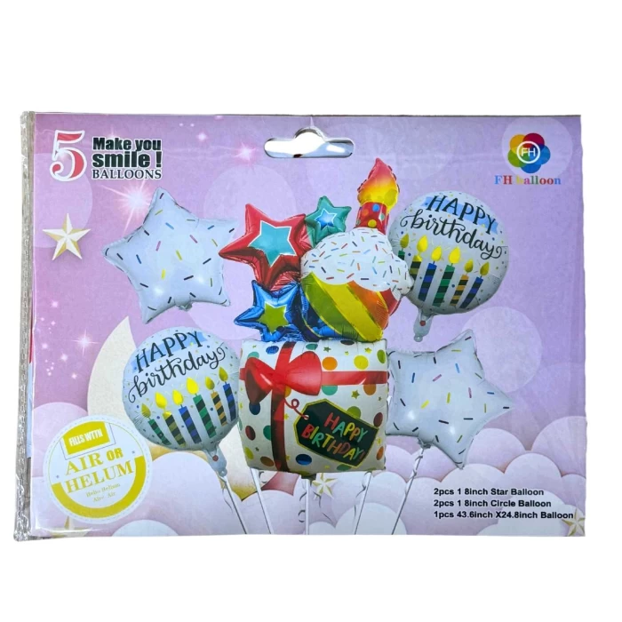 Balony Foliowe na Urodziny – Wesoły Zestaw 5 szt.