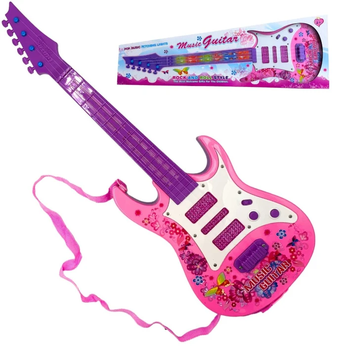 Gitara Zabawka różowa Elektryczna dla Dzieci Świeci Melodyjki