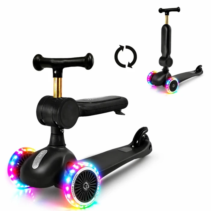 Hulajnoga dla dzieci Jeździk Lemoo 2w1 Czarna Trójkołowa Kocham Zabawki