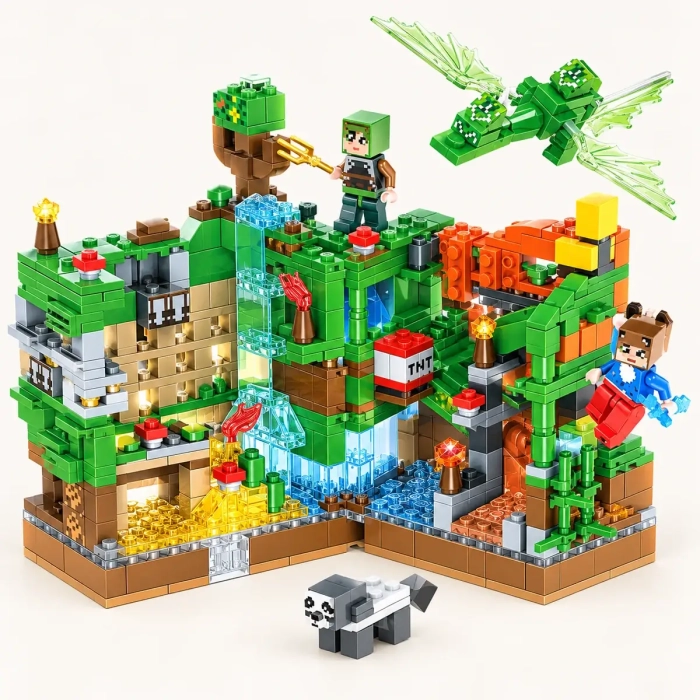 Zestaw zielonych klocków Minecraft LB607 – zbudowana konstrukcja i elementy zestawu