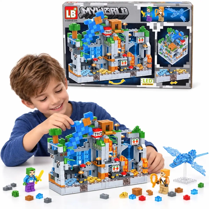 Klocki Minecraft My World LED Niebieska Jaskinia 551 el. LB615