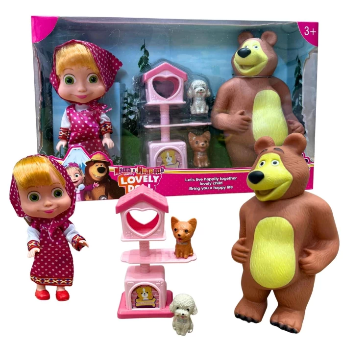 Zestaw „Masza i Niedźwiedź” z Pieskami i Domkiem