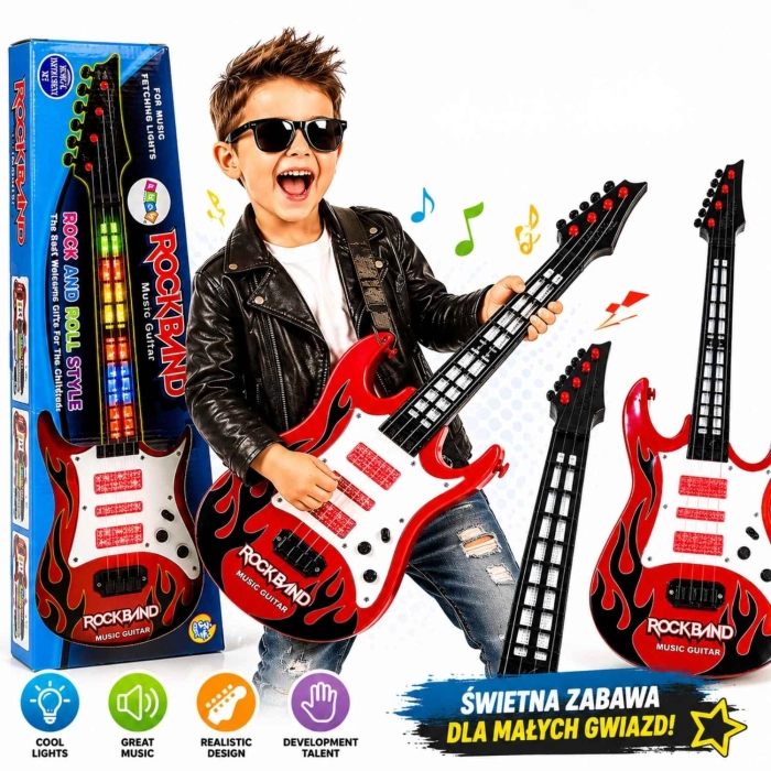 Gitara Zabawka różowa Elektryczna dla Dzieci Świeci Melodyjki