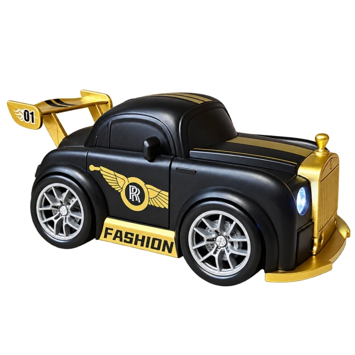 Czarno-złoty samochód RC DRIFT widziany z drugiej strony, ze złotym spoilerem i napisem FASHION