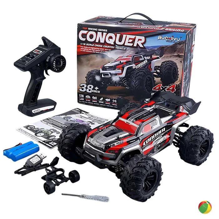 Samochód RC Conquer 1:16 4x4 – 50 km/h Drift Off-road Czerwony