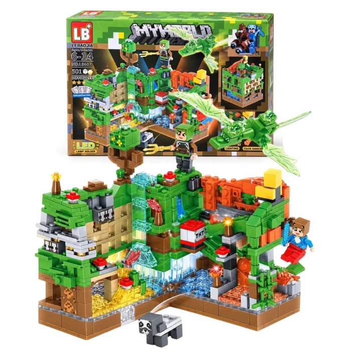Klocki Minecraft Zielona Jaskinia Baza Smok 501El. My world