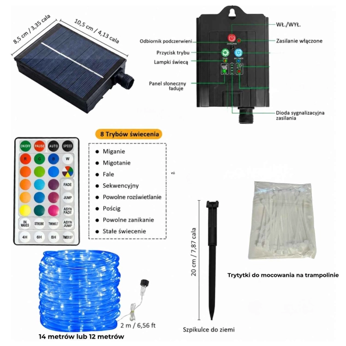 Wąż Solarny LED RGB 12 m z Pilotem - Infografika