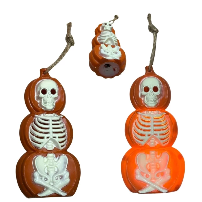 Zawieszka Halloweenowa Dynia z Kościotrupem – Świecąca Dekoracja na Halloween
