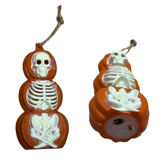 Zawieszka Halloweenowa Dynia z Kościotrupem – Świecąca Dekoracja na Halloween