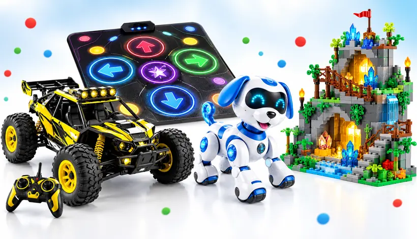 Samochód RC, mata taneczna, robot pies i klocki w outlecie KochamZabawki.eu