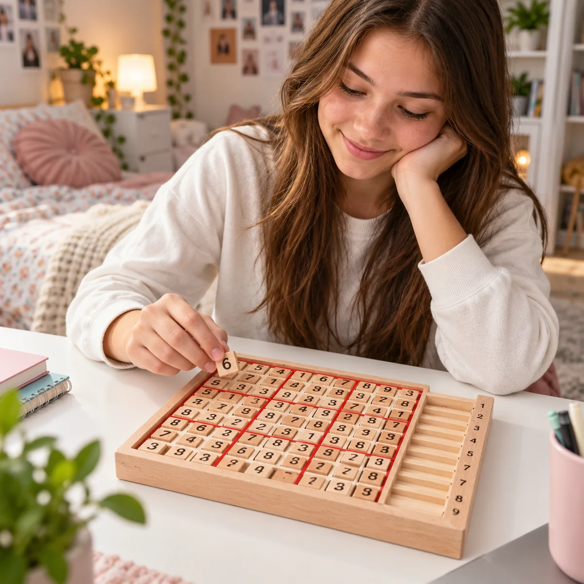 Nastolatka grająca w sudoku